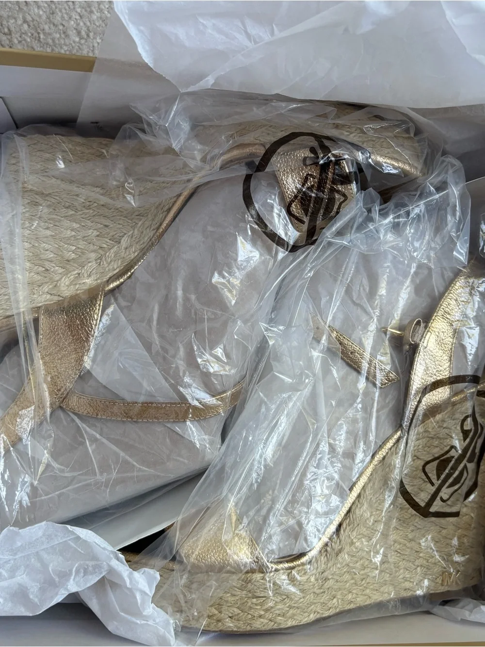 Michael Kors Gold Metallic Espadrille Wedge Sandals with Ankle Strap